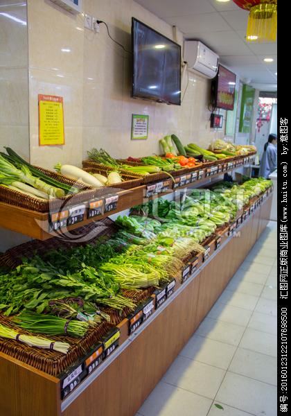 蔬菜货架超市一角_正版商业图片